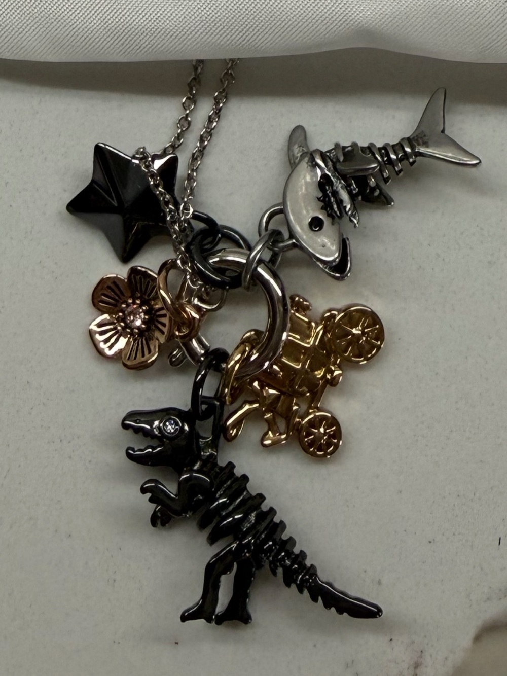 Coach womens Black & Silver Charm Necklace with Gold Accents